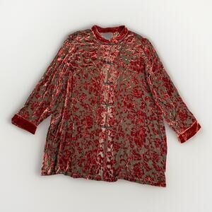 Yi Lin Burnout Silk Velvet Mandarin Collar Tunic Top Woman's Plus Size 1X